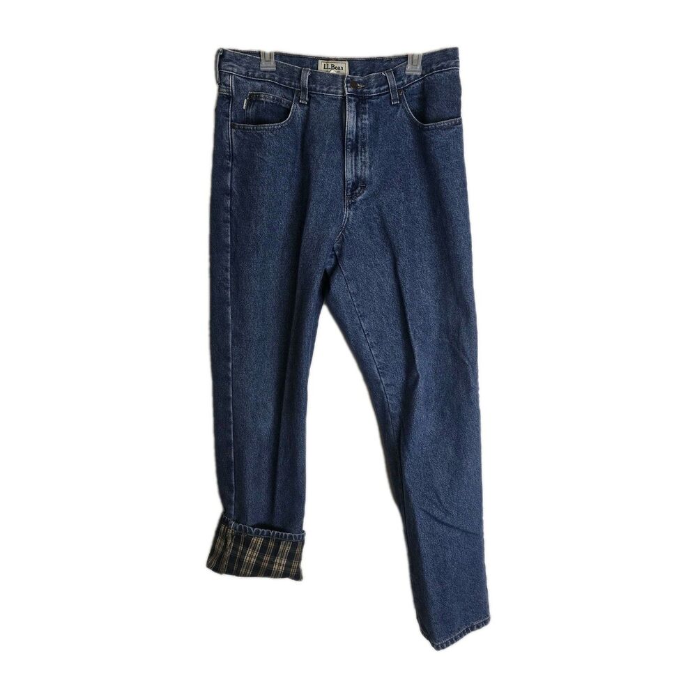 L.L. Bean Flannel Lined Jeans Men 34X32 Classic Fit Straight Blue Medium Wash
